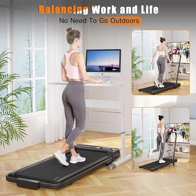 Incline Walking Pad with Handle Bar, Foldable Portable Under Desk Treadmill for Home Office, Ultra Quiet <45dB, Safety Lock, 300+ LB Capacity