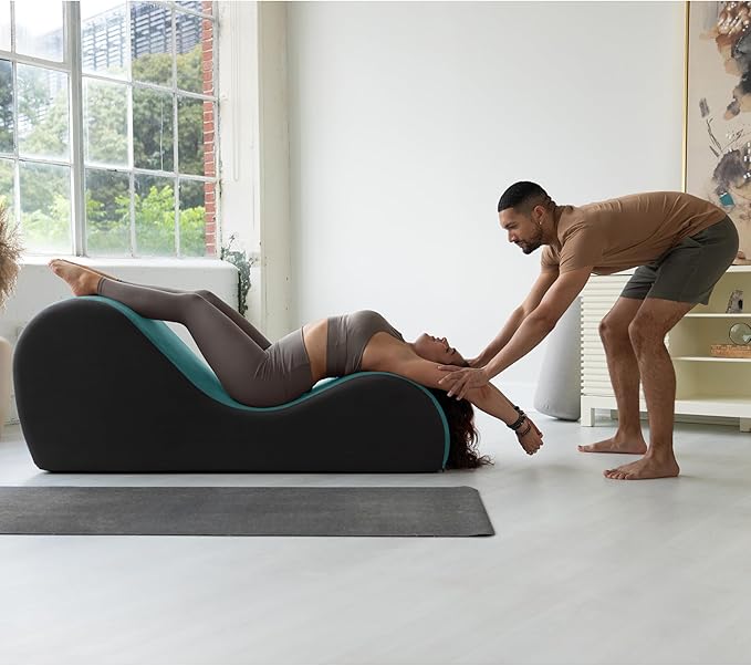 Avana Chakra Yoga Chaise - 2 Adjustable Headrests & Handles with Adjustable Straps, Micro-Velvet/Microloop, Blue & Grey