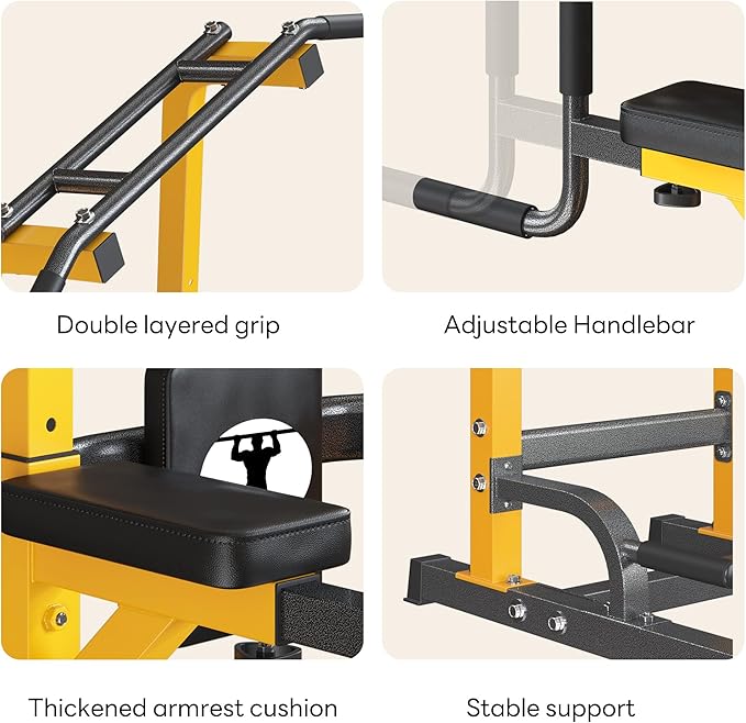 Pull Up Bar Station, 10-Level Height Adjustable Wall Mounted Home Gym, 330 lbs Capacity with Dip Bars & Push Up Handles, for Chin Up, Dips, Leg Raise (Black/Red/Yellow)