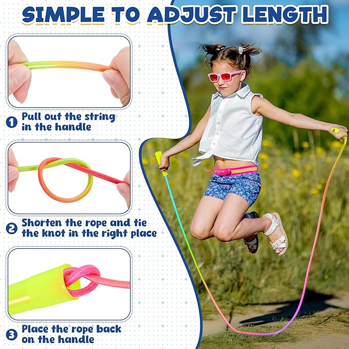 50 Pack Kids Jump Rope, Colorful Gradient Nylon Skipping Ropes for Children, 7.55FT Adjustable Length, Plastic Handles, Lightweight Exercise Ropes for Schools, Events, and Family Fun