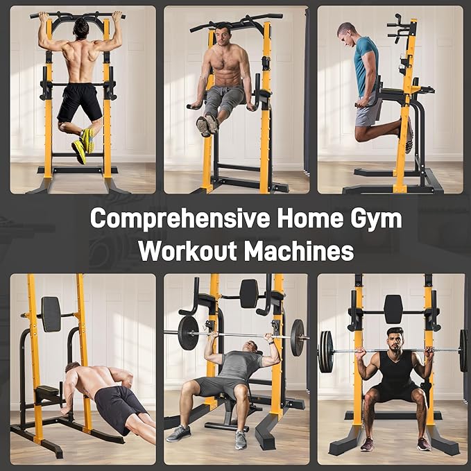 Outdoor Basic Power Tower, Pull Up Bar and Dip Station for Home Gym, 1500LBS Weight Capacity, Adjustable Height, Heavy Duty Steel Frame for Calisthenics, Strength Training Fitness Equipment