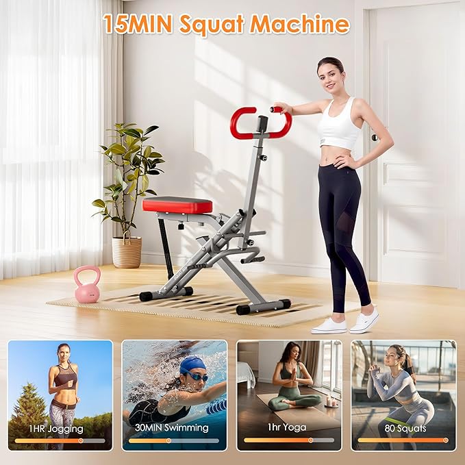 SogesGame Squat Machine for Home, 2 in 1 Squat Rowing Machine, Foldable Leg Training Machine, Squat Trainer for Glutes & Legs Workout