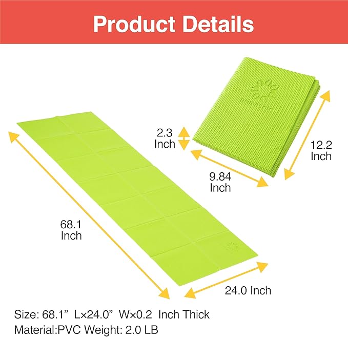 Primasole Folding Yoga Travel Pilates Mat Foldable Easy to Carry to Class Beach Park Tear resistant Travel Picnics 4mm Thick 9 Colors