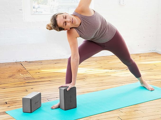Sol Living Yoga Blocks 2 Pack High Density EVA Foam Yoga Cushion Stretching Pilates Meditation Exercise Equipment Support Deepen Poses Odor Free Non Slip Yoga Accessories - 4" x 6" x 9"- Black
