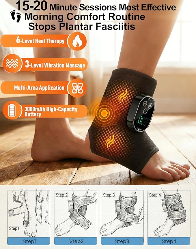 Foot Massager for Neuropathy Plantar Fasciitis Pain Relief, Cordless Heated Vibrating Cloud-Soft Ankle Wrap Feet Massage, Portable 2H Run Time, 6 Heats, 3 Modes, Auto-Off Timer, 1pcs