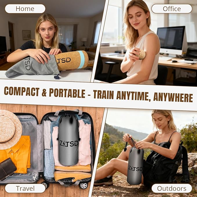 Natural Cork Balance Board Kit, 4-in-1 Foot & Ankle Strengthener – 2 Half-Cylinder Boards, Massage Roller & Ball, Toe Resistance Bands, Carry Bag & Guide for Mobility & Physical Therapy