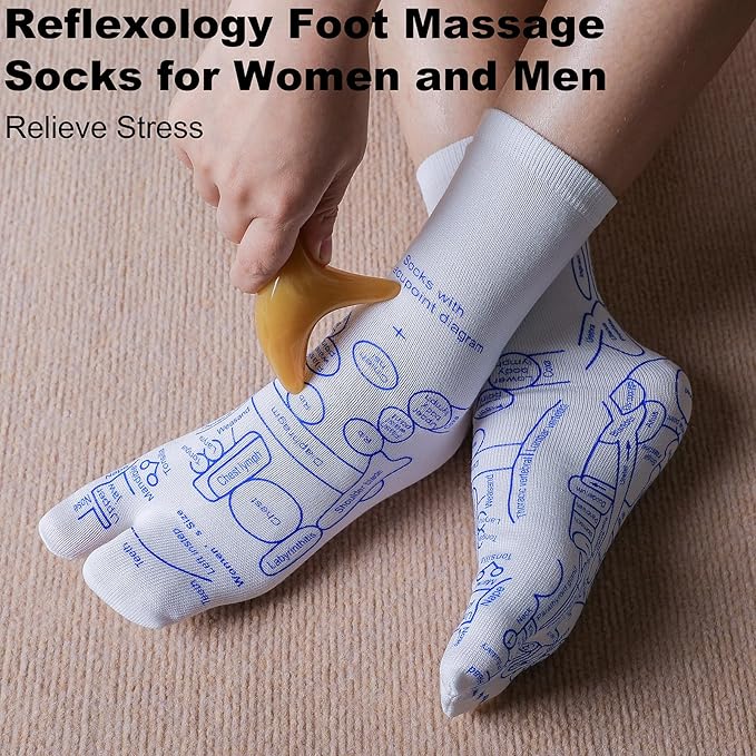 Reflexology Socks with Beginner Acupoint Massage Tools Set of 5 - Foot Pain Relief Remedy for Foot Massage Rod for Women and Men Tired Relieve