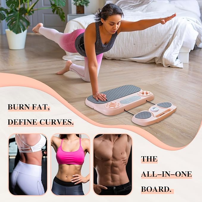 Multifunctional 5-in-1 Pilates Board – Ab Core Trainer with Push-Up Handles, Resistance Bands, Core Slider Pads, Massage Ball, Portable and Foldable Home Gym Fitness Equipment