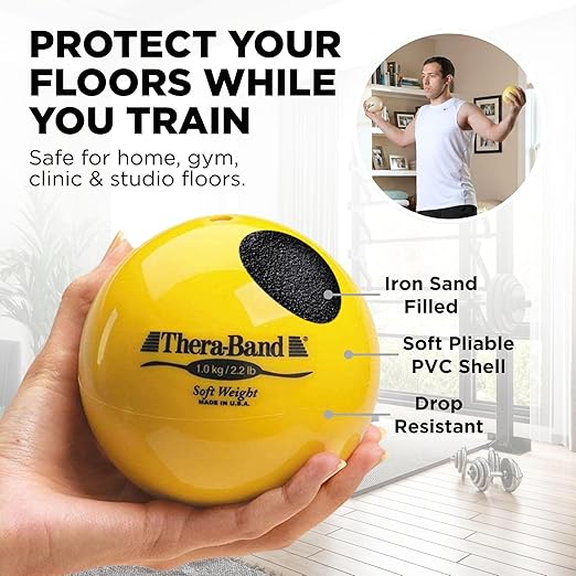 THERABAND Soft Weight 2.2 Lb, 4.5" Ball-Shaped Isotonic Exercise Balls for Physical Therapy, Weighted Ball Set for Pilates, Shoulder Strength & Rehab, Color-Coded, Portable & Easy to Grip