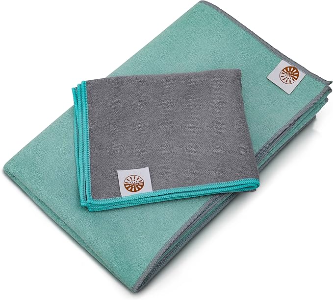 72" x 26.75" Long Hot Yoga Mat Towel Plus Compact Face Towel – Hot Yoga Essentials - Full Length, Absorbent, Microfiber Material for Workout, Gym - Pack of 2 Yoga Towels - Grip Improves with Sweat