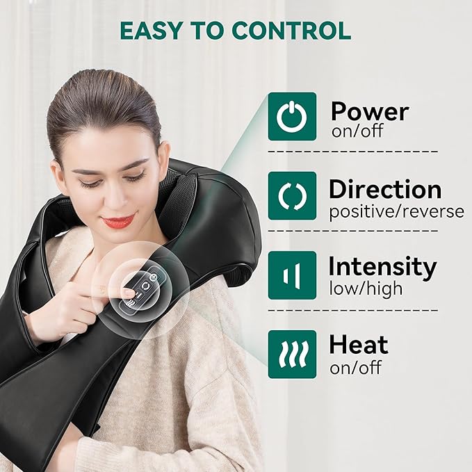 Snailax Cordless Massager - Shiatsu Neck and Shoulder Massager with Heat, FSA Eligible, Portable, Lumbar, Back Electric Massage Pillow, Christmas Gift