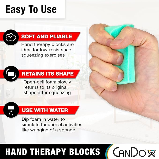 CanDo Hand Therapy Blocks - Green (Firm), Pack of 3 - Grip Strengthening Foam Hand Exercise Tools for Physical Therapy, Arthritis, Carpal Tunnel, Stress Relief, Anxiety