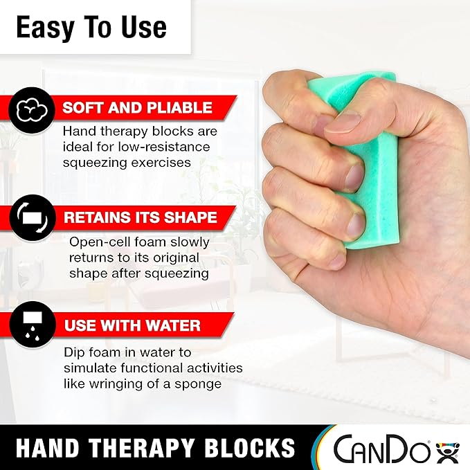 CanDo Hand Therapy Blocks - Extra-Soft Through Firm), Pack of 12 - Grip Strengthening Foam Hand Exercise Tools for Physical Therapy, Arthritis, Carpal Tunnel, Stress Relief, Anxiety