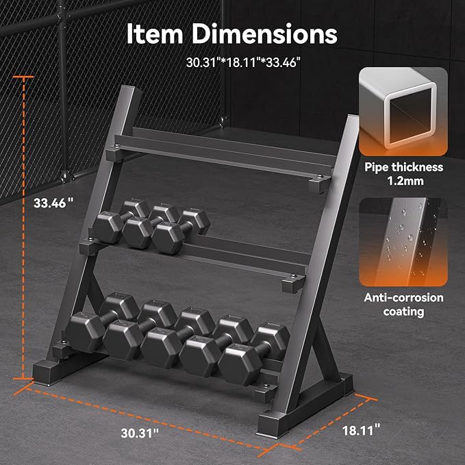 Heavy Duty Dumbbell & Kettlebell Storage Rack Stand, Space-Saving Weight Organizer with Anti-Slip Pads for Home Gym (Dumbbells Not Included)