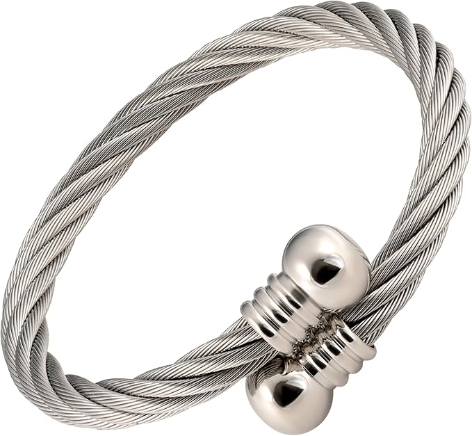 Twisted Stainless Steel Magnetic Bracelet High Power Magnets, For Men and Women, Adjustable Bangle Door Knob