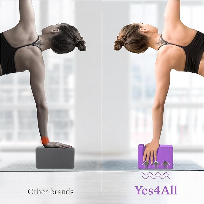 Yes4All Yoga Blocks 2 Pack Wrist Support, Comfort, and Grip Strength, Support for Balance Fitness and Exercise, EVA Foam Blocks Pilates Yoga Brick Yoga Accessories