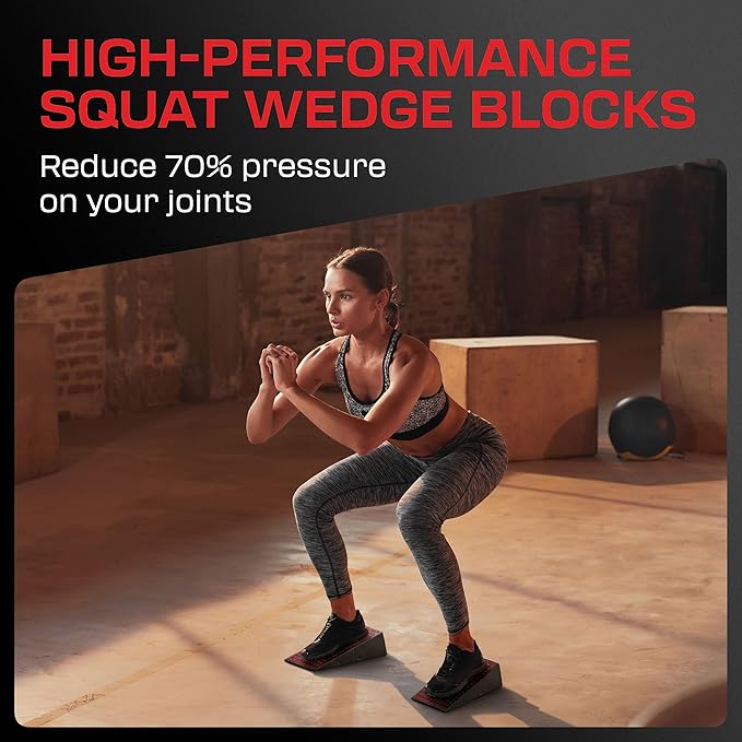 Squat Wedge Block Pair - Heel Elevated Squat Wedge for Deeper Squats, Heavy Lifting and Better Form - 17° Angle Exercise Wedges, Slant Board for Squats with Carry Backpack