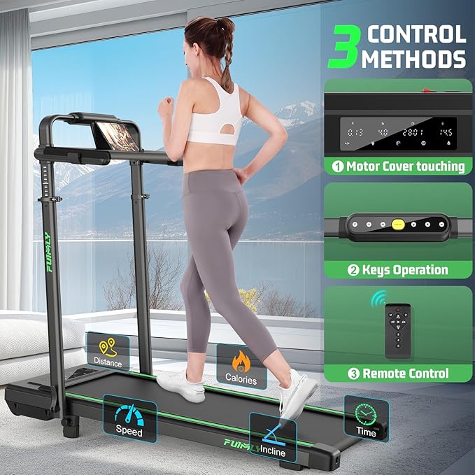 FUNMILY Upgrade Walking Pad Folding Treadmill with 12%/15% & Handle Bar, 3.5HP Foldable Under Desk Compact Treadmills for Home/Office/Gym, 400+lb Capacity, Shock Absorption