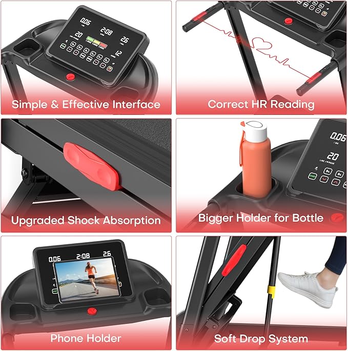 Treadmill with Incline for Home, WENOKER 15% Auto Incline Treadmill with Handrail 300 lbs Capacity, 3.0HP Quiet Walking Pad Tread mill with App, Portable Folding Tread mill with Heart Rate & Wide Belt