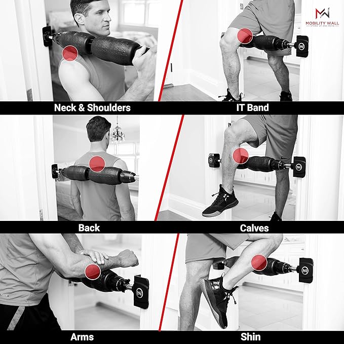 Mobility Wall- Stand Up Door Mounted Smooth Foam Roller for Soft Tissue Massage & Muscle Recovery for Exercise, Includes 4 Trigger Point Attachments