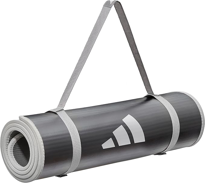 adidas 10mm Extra Thick Training Mat with Carrying Strap and Non-Slip Textured Base - Cushioned Workout Mat for Home Gym, Floor Workouts, and Intense Exercises - Portable and Durable