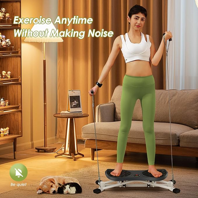 Slide Steppers Exercise for Home, Mini Stair Stepper with Resistance Bands, Full Body Workout Machine, Simulate Skiing Posture, 300 LBS Weight Capacity