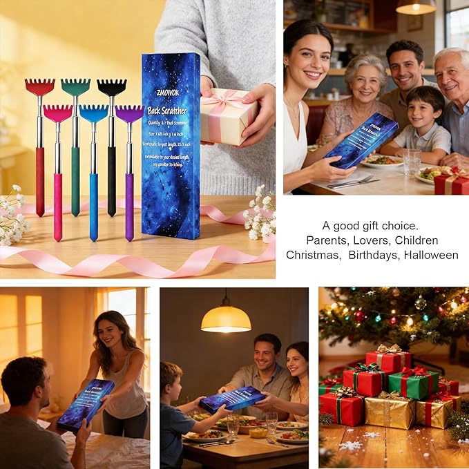6 Pack Back scratchers Set,Rubber Handles and Stainless Scratch Heads Back Scratcher Extendable,for Back,Neck,Shoulders,Beautiful Present Packaging Gifts for Thanksgiving,Christmas (Mix)