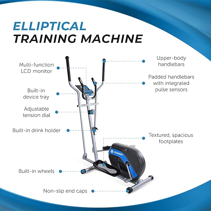 Stamina Elliptical Training Machine with Smart Workout App - Compact Standing Elliptical Machine for Home Workout - Up to 250 lbs Weight Capacity