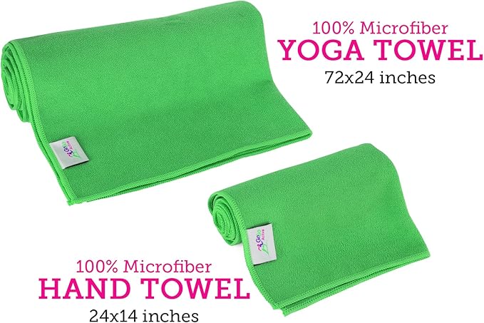 Yoga Accessories Set - Includes 2 Yoga Blocks, 1 Microfiber Non Slip Mat Towel 72X24, 1 Microfiber Hand Towel 24X15, 1 Yoga Strap, 1 Pair of Yoga Socks (Green)
