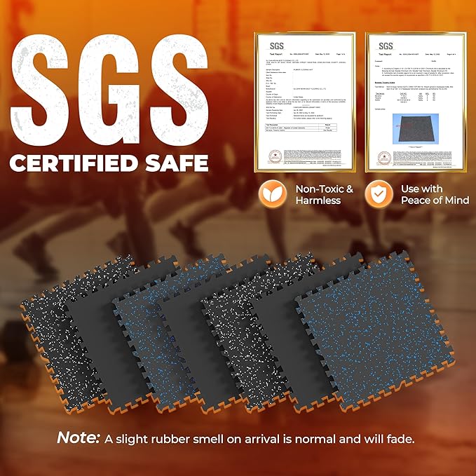 PRAISUN 0.6" Thicker Rubber Top Gym Flooring for Home Gym, 24 Pcs 96 Sq Ft Workout Mats, Exercise Mat, Interlocking Rubber Floor Mats with High Density EVA Foam for Garage, 24 x 24in, Black/Grey
