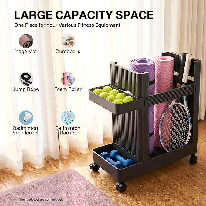 Yoga Mat Storage Racks, Home Gym Storage Rack with Wheels, Weight Cart Stand Small Gym Racks Yoga Racks, Dumbbell Weight Rack Workout Equipment Storage for Gym Fitness Organizer