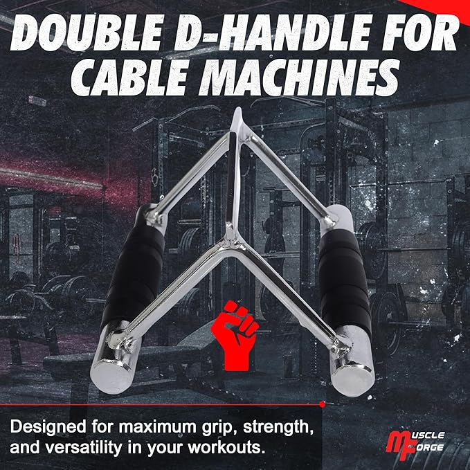 Double D Handle Cable Attachment – V Bar Attachment for LAT Pulldown, Tricep & Rows – Cable Machine Attachments with Non-Slip Rubber Grip – Chrome, Heavy Duty 880lbs Capacity