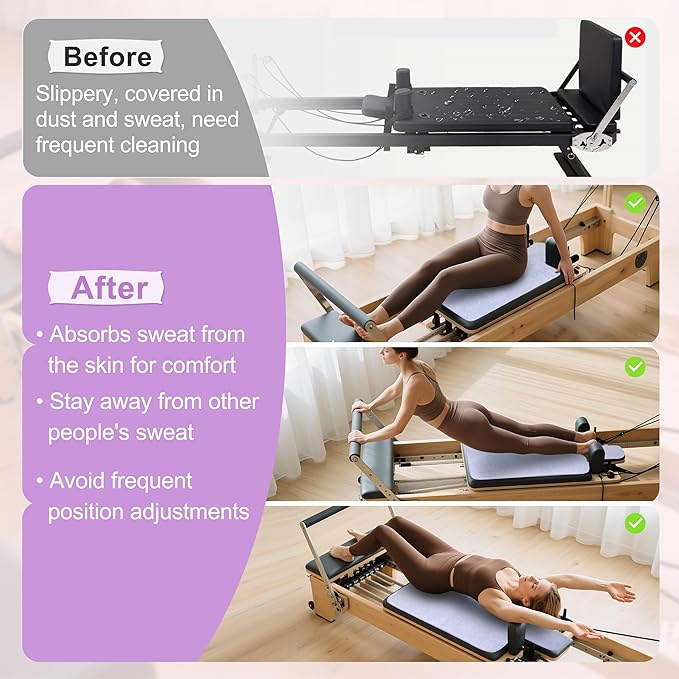 Pilates Reformer Mat Non Slip, Pilates Reformer Cover Towel, Sweat-Wicking Mats Accessories, Foldable Washable Pilates Machine Mat Cover for Home, Studio, Gym Fitness