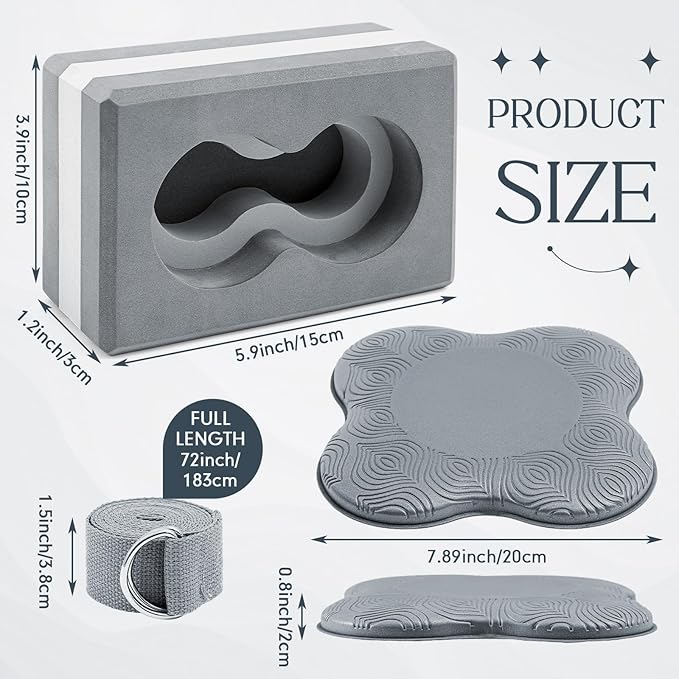 2 Pack Yoga Blocks Wrist Support Yoga Blocks with Knee Pads and Strap to Put Less Weight on Wrist Improve Comfort and Grip, EVA Foam Pilates Exercise Balance Stretching Accessories