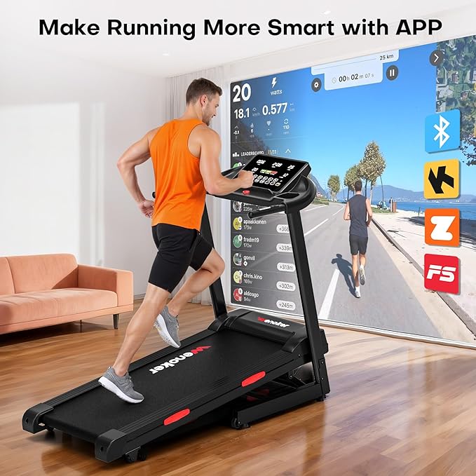 Treadmill with Incline for Home, WENOKER 15% Auto Incline Treadmill with Handrail 300 lbs Capacity, 3.0HP Quiet Walking Pad Tread mill with App, Portable Folding Tread mill with Heart Rate & Wide Belt