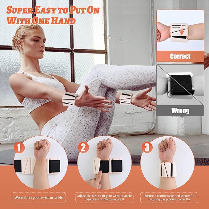 Ankle Weights for Women Wrist Weights Set of 2 (1 lb/2 lb Each) Adjustable Arm Leg Weight for Womens Men Suitable for Walking Swimming Running Pilates Yoga Gym