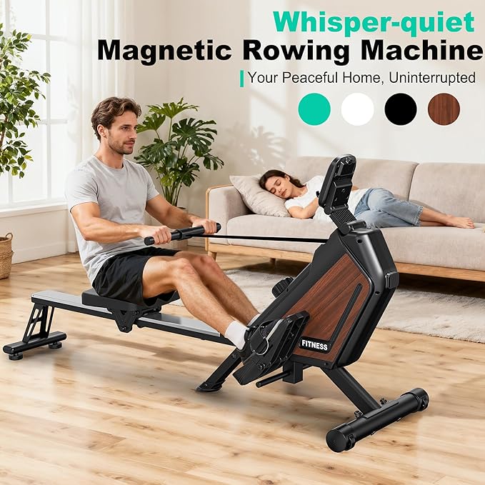 Rowing Machine Magnetic Rower with 16 Resistance Levels, Quiet Home Rowing Machine for Cardio Training, APP Connection, 160 kg Load Capacity, Vertical Storage