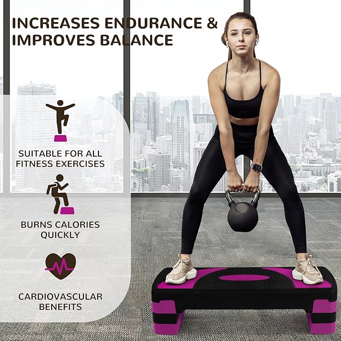 BalanceFrom Aerobic Step Platform Trainer with Adjustable 3-Level Risers, 400 Pound Weight Capacity – Non-Slip Exercise Stepper for Cardio, Strength, and Fitness Workouts at Home or Gym