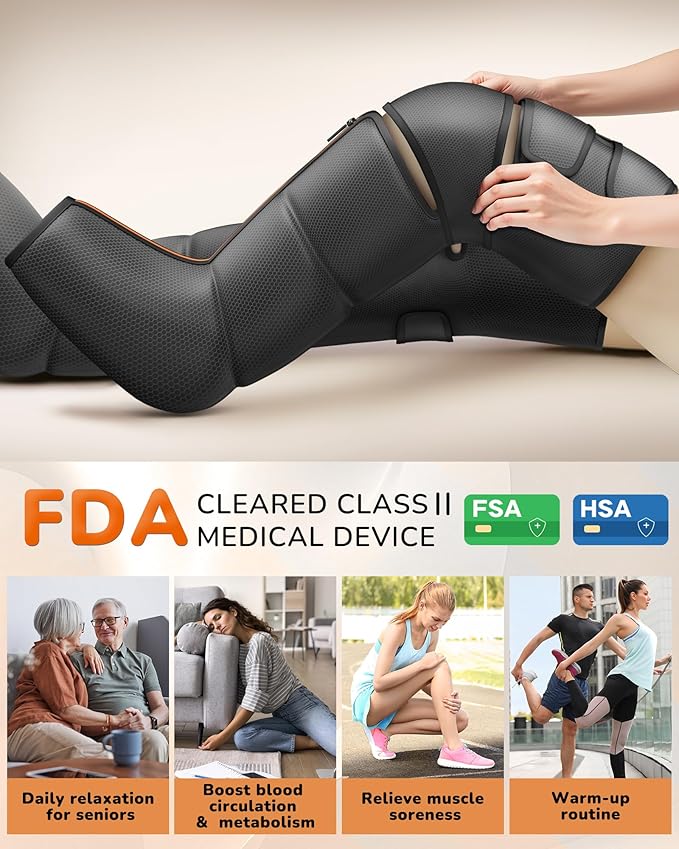 Leg Massager with Heat and Compression : Foot and Calf Massager for Circulation and Pain Relief, Sequential Compression Boots with 6 Modes, 9 Intensity, 3 Heat - Gifts for Mom, Dad, Him, Her