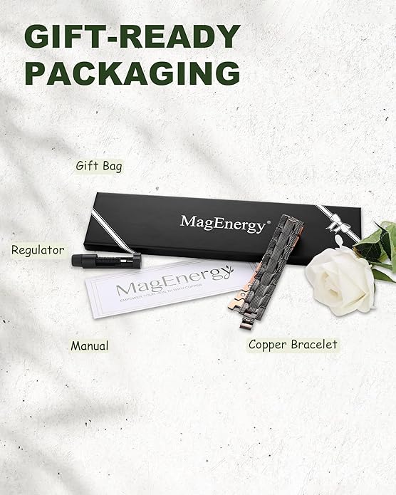 MagEnergy Copper Bracelet for Men, 3X Strength Magnetic Bracelet with 99.99% Pure Copper Ring & 3500 Gauss Magnets, Adjustable Length with Sizing Tool