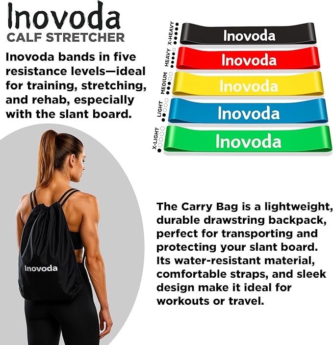 Slant Board for Calf Stretching | Achilles Stretch Board, Ankle Balance Board & Ankle Exerciser Strengthener for Relief of Plantar Fasciitis, Achilles Tendonitis & Calf Tightness | Calf Stretcher with 5 Resistance Bands & Carry Bag