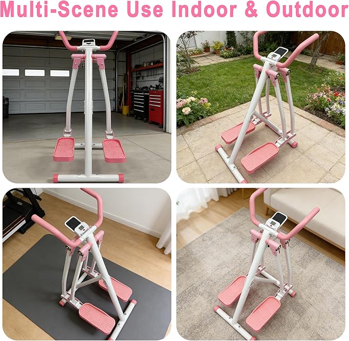 Air Walker Exercise Machine Foldable Elliptical Machine for Home Mini Elliptical for Full-Body Low-Impact Workout with LCD Display Space Walker Exercise Equipment for Home Gym Pink