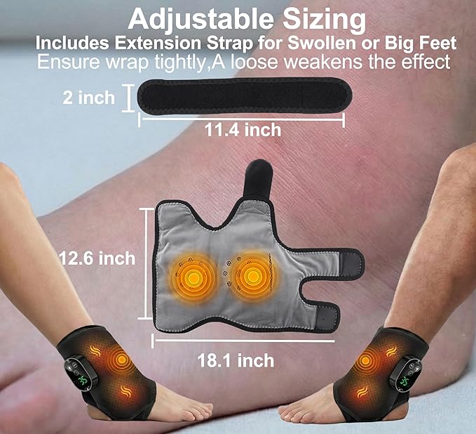 Foot Massager for Neuropathy Plantar Fasciitis Pain Relief, Cordless Heated Vibrating Cloud-Soft Ankle Wrap Feet Massage, Portable 2H Run Time, 6 Heats, 3 Modes, Auto-Off Timer,1 Pair