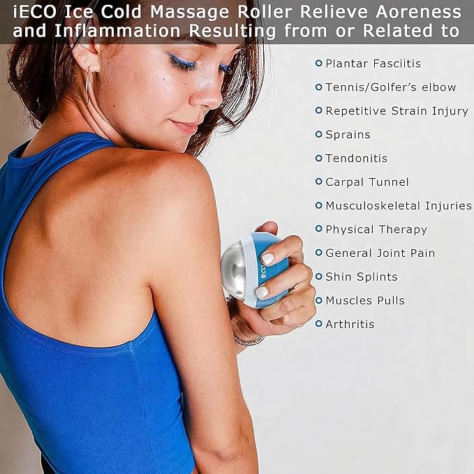 iECO Cold Massage Roller Ball - Ice Roller Ball for Muscles Deep Tissue, Cold & Heat Therapy, Plantar Fasciitis Roller