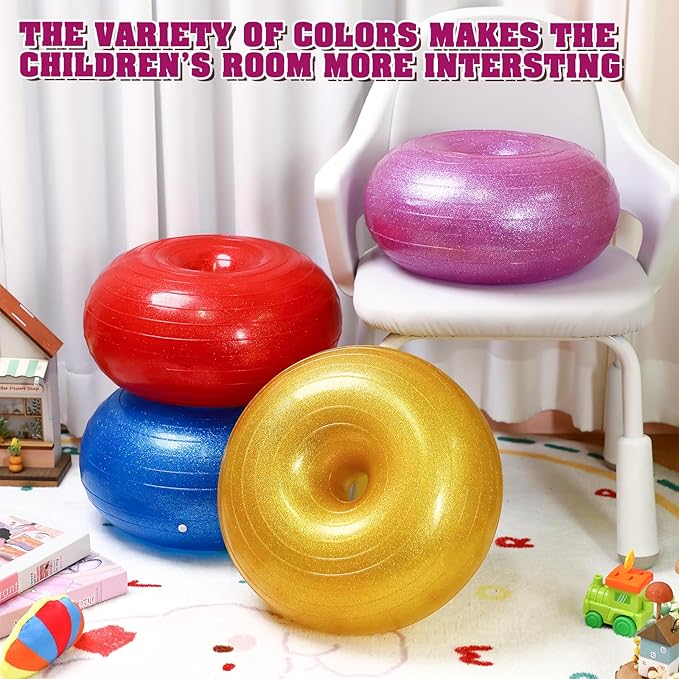 Libima 4 Pcs Flexible Seating for Classroom Inflatable Ball Chairs with Pump Donut Exercise Ball Cushion Seat for Balance and Stability Training School Home Office Gym Yoga Workout