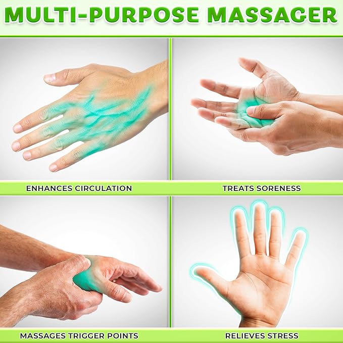 EcoEarth Finger & Hand Massager Set - 1 Dual-Sided Massage Roller, 6 Finger Massage Rings - Deep Tissue Comfort & Acupressure Therapy Tools for Arthritis, Carpal Tunnel, Stress & Pain Relief