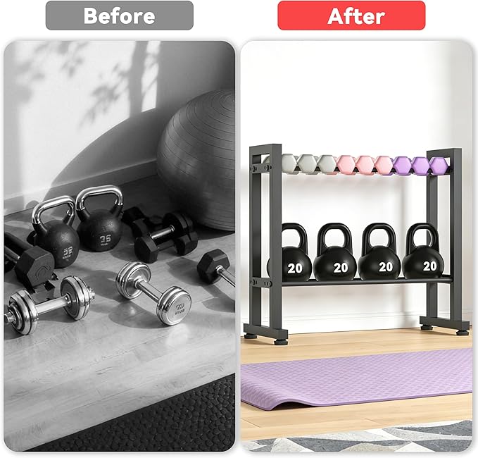 Dumbbell Rack 2-Tier 18 IN Length Adjustable Weight Rack for Home Gym Dumbbells Kettlebell, Small Dumbbell Rack 250 LB Capacity, Dumbbell Rack Stand Only