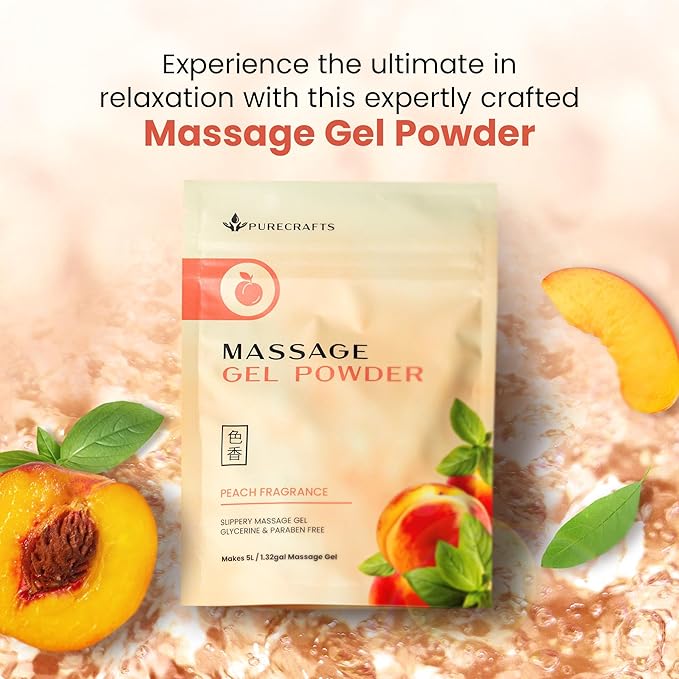 Massage Gel Powder 50g | Peach Fragrance | Made in Japan | Smooth and Slippery Gel for Wellness and Relaxation | 50g Makes 1.32 Gallons/ 5 litres | Just Add Water