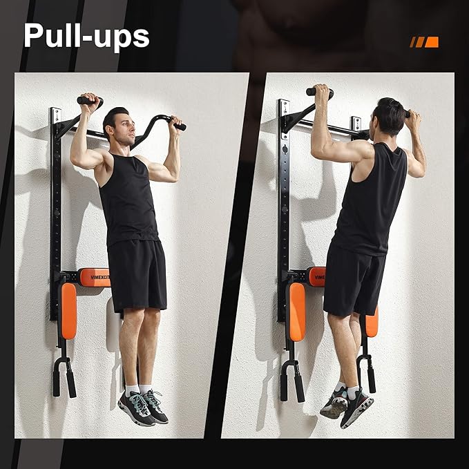Wall Mounted Foldable Dip Station Pull Up Bar for Home Gym, Multi-Function Fitness Rack, Strength Training Dip Stands, Resistance Band Tube Organizer