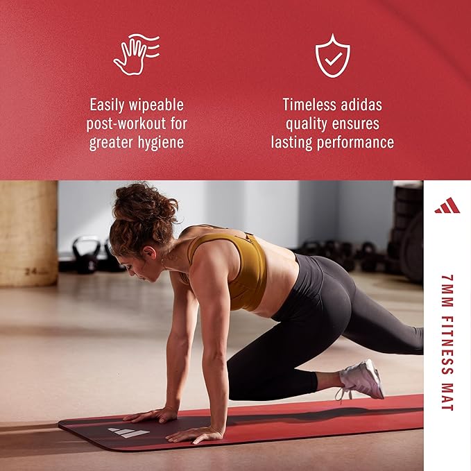 adidas Fitness Mat - Lightweight - Non Slip Yoga Mat, 7mm or 10mm